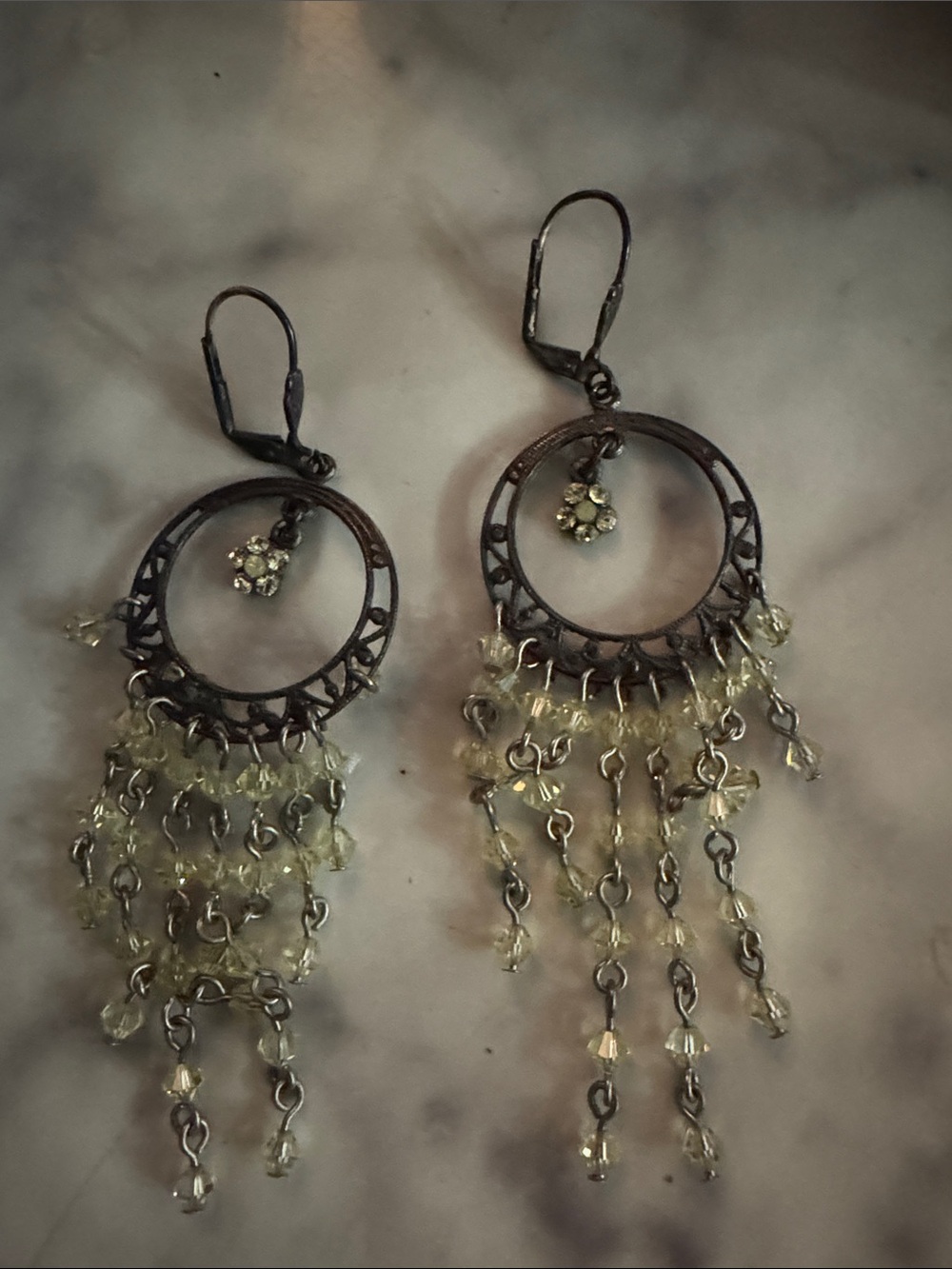 Delicate Vintage-Style Hoop Chandelier Earrings in Pale Yellow